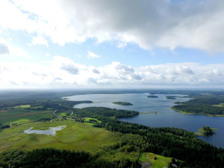 Aerial view of wetlands in Lithuania.