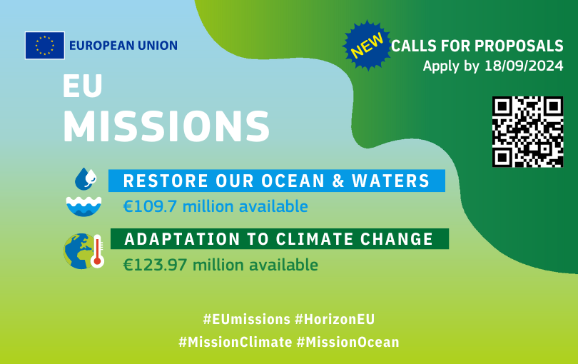 Horizon Europe EU Missions: over €230 million available under the Adaptation to Climate Change and Restore our oceans and water calls