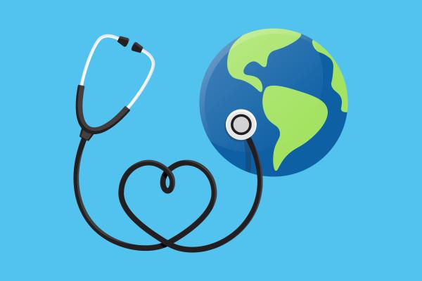Heart earth world globe with stethoscope. World Health Day (Shutterstock: 1694399386)